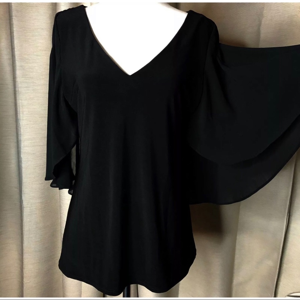 Coco Bianco Black Sheer Bell Sleeve Top Small